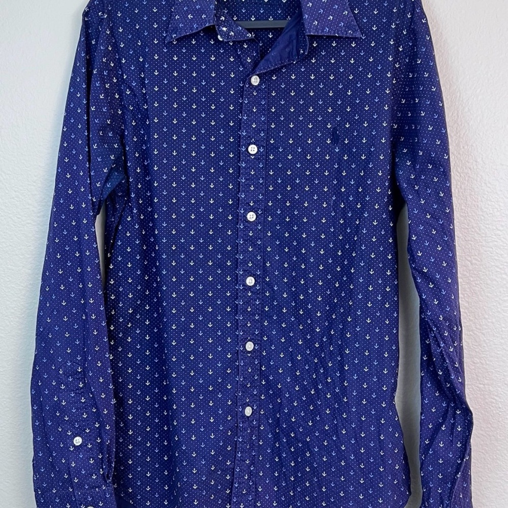 Ralph Lauren Shirt Mens Size Small Navy Anchor Print Classic Fit Nautical LS
